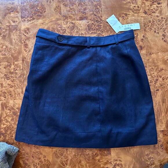 NWT J. Crew Belted Navy Mini Skirt in Bonded Linen, 6 - Picture 1 of 3